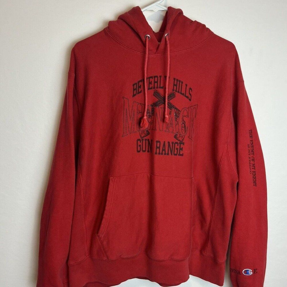 MENACE Beverly Hills Gun Range Red Pullover Hoodie Mens Size Large